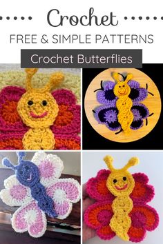 crochet free and simple patterns for butterfly appliques to decorate with