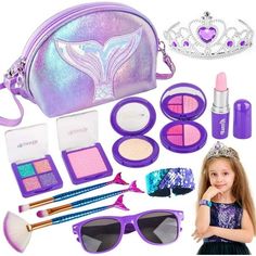 Every little girl always want to have a whole make up set like moms'. This child pretend makeup set is a good enlightenment toy to satisfy their curiosity and teach them how to use make up. At the same time, you don't need worry their will mess up your expensive real makeup. What's more, this girls makeup set promotes little girls' imagination, interpersonal skills, and creative play. Great gifts choices for 3,4,5,6,7,8 year old girls as the first unique makeup in her life. Color: Purple. Crown Purse, Green Braces, Balzam Na Pery, Rajasthani Bride, Makeup Toys, Pretend Makeup, Makeup Kit For Kids, Toddler Girl Toys, Girls Party Favors