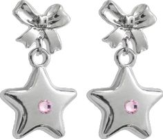 Pink Star Earrings For Party, Pink Star-shaped Party Earrings, Pink Star-shaped Sterling Silver Jewelry, Pink Star Charm Dangle Earrings, Elegant Pink Star-shaped Jewelry, Pink Dangle Earrings With Star Charm, Bow Earring, Trendy Rings, Pink Star