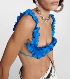 Glory ruffled satin bralette in blue - The Attico | Mytheresa Giorgia Tordini, Bad Seed, Gilda Ambrosio, Satin Bralette, All About Love, Fashion Landscape, The Attico, Styling Inspiration, Innovative Fashion