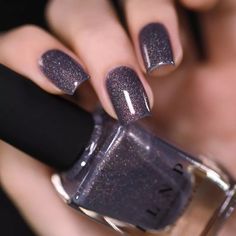 Chateau - Charcoal Grey Holographic Shimmer Nail Polish by ILNP Spirit Fingers, Perfect Hands, Grey Nail Polish, Nail Swatches, Min Pins, Shimmer Nail Polish, Manikur Kuku, Purple Nail Polish, Cherry Nails