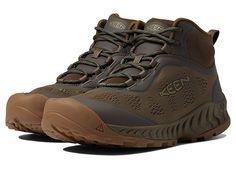 KEEN Nxis Speed Mid - Men's Shoes : Canteen/Olive Drab : Hit the slopes and embrace the nature wearing the KEEN Nxis Speed Mid hiking boots that offer comfort. The boots prevent any unpleasant odors. Textile upper with synthetic overlays. Breathable textile lining. Removable polyurethane insole. Lace-up closure. Round toe with ergonomic toe notch offers enhanced dexterity. Flat silhouette. Pull tab on the back. Padded tongue and collar. KEEN fit offers space on the forefoot for toes to spread ou Hiking Boots For Men, Comfortable Footwear, Trekking Shoes, Waterproof Hiking Shoes, Hiking Sneakers, Best Shoes For Men, Keen Shoes, Hiking Boot, Sneakers Men Fashion