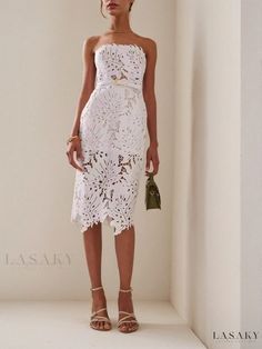 Lasaky - Elegant Evening Gown for Beach Resort Wear Chic White Dress For Resort Season, Beach Season Wedding Dresses, Elegant Strapless Dresses For Beach Season, Elegant Beach Dress For Vacation Party, Elegant Beach Party Dress For Vacation, Elegant Party Beach Dress For Vacation, Elegant Dresses For Party Vacation, White Beachwear Dress For Party, White Beachwear Party Dress