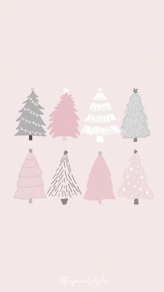 christmas trees in pastel colors on a pink background