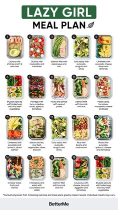 the ultimate lazy girl meal plan is shown in this poster, which shows how to prepare and