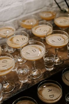 Personalised initial wedding drink toppers in the pornstar martini cocktails Personalized Drinks Wedding, Custom Wedding Cocktails, Drink Wedding Ideas, Reception Drinks, Wedding Drink Accessories, Engagement Cocktails, Cocktails Wedding, Engagement Party Drinks, Bar Engagement Party