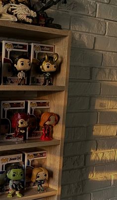 the shelves are filled with different kinds of pop vinyls and action figure toys,