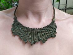 Hippie Macrame Choker Necklace, Handmade Bohemian Choker Necklace, Unique Adjustable Cord Choker Necklace, Handmade Adjustable Pendant Choker, Green Macrame Necklace For Festivals, Green Macrame Jewelry For Festivals, Earthy Macrame Necklaces For Festivals, Green Macrame Jewelry For Festival, Green Macrame Hippie Jewelry