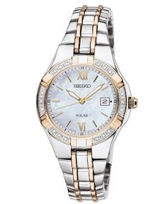 Watch, Women's Solar Diamond Accent Two Tone Stainless Steel Bracelet 27mm SUT068 Seiko Solar, Watch Womens, Solar Watch, Watch Women's, Seiko Watch, Seiko Watches, Two Tone Watch, Bezel Diamond, Diamond Watch