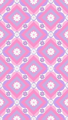 a pink and purple pattern with white flowers on the center, in an abstract design