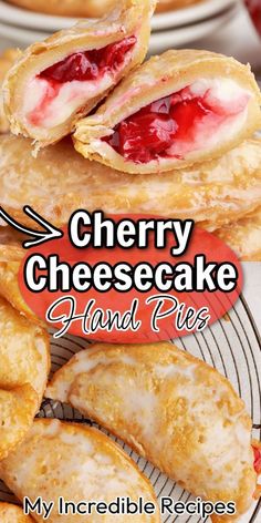 cherry cheesecake hand pies on a wire rack with the title text overlay