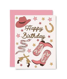 a birthday card with cowboy themed items on it