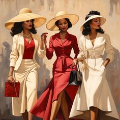 Elegant Crimson and Cream Lady Portrait Art Print - Etsy Black Women 1950s Fashion, Elegant Black Women Outfits, Wealthy Women Fashion, 1950 Fashion Women Classy, 60s Black Women, 1950s Fashion Black Women, 50s Black Women, Kentucky Derby Outfit For Women Classy, Classy Black Women Aesthetic