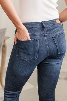 The Rachel Mid-Rise Skinny Jeans pair perfectly with any chic style top! A stretchy, dark wash denim shapes a mid-rise cut, with a skinny, ankle length silhouette. Snag these while you can, they won't be here for long! Judy Blue 4-Way Stretch + Mid-rise 68% Viscose, 30% Cotton, 2% Spandex Wash cold, hang dry True to size, skinny fit *Measurements listed below are of the actual clothing item* 0/24: Waist 24" Hips 30" Rise 9" Inseam 27"1/25: Waist 25" Hips 31" Rise 9" Inseam 27"3/26: Waist 26" Hip The Rachel, Vip Group, Judy Blue Jeans, Jeans Online, Dark Wash Denim, Comfortable Outfits, Try On, Quality Clothing, Jeans Fit