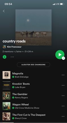 an iphone screen with the country roads app on it's left side, and other music