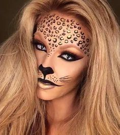 40+ Pretty Halloween Makeup Ideas Nem Halloween Makeup, Leopard Face Paint, Best Halloween Makeup, Leopard Halloween, Leopard Makeup, Cute Halloween Makeup