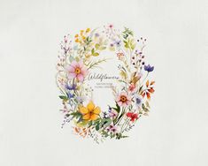 a watercolor painting of flowers with the words wildflowers on it