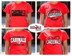 "Personalized Cardinal School Spirit T-Shirt Crewneck, Hoodie Hooded Sweatshirt Football, Baseball, Basketball, Softball, Track, Volleyball, Cross Country, Cheer, Wrestling Not all colors are available in all sizes and styles.  Please check the color and size charts in photos. We do our best to accurately represent shirt colors by using actual photos but do understand that all monitors will display differently. Please contact us prior to purchase with any questions on sizing or colors. Sticker sheet includes 4 waterproof stickers of the same design. Max size 2.5\" X 1.5\" at largest dimension. Sizes varying depending on design. Product Proofs: Shirts: A product proof will be emailed to you within 1 business day.  Please keep an eye on your Etsy messages and reply with any changes within 24 Volleyball Team Shirts, School Spirit Shirts Designs, Represent Shirt, School Shirt Designs, Booster Club, Volleyball Shirts, Football Stuff, School Spirit Shirts, Practice Wear