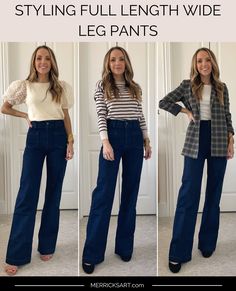 Business Casual Baggy Jeans, Outfits With Trouser Jeans, Ankle Length Wide Leg Jeans Outfit, Office Wide Leg Pants Outfit, Slim Wide Leg Jeans, Wide Leg Jeans Outfit Chic, How To Style Green Wide Leg Pants, Wide Blue Pants Outfit, Wide Leg Dress Pants Outfit Dressy