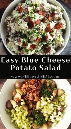 easy blue cheese potato salad with bacon and broccoli