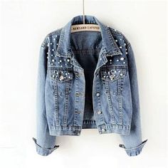 Pearl Jacket, Loose Coats, Classic Denim Jacket, Slim Denim, Vintage Short, Cropped Denim Jacket, Denim Jacket Women, 가을 패션, Denim Shorts Women