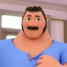 an animated man with a mustache and moustache standing in front of a mirror