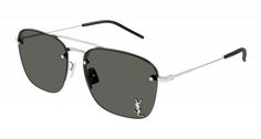 Saint Laurent SL 309 M Sunglasses | Silver 002 / GREY Lens 57-15-145 | EZContacts.com Saint Laurent Sunglasses, Pilot Sunglasses, Men's Eyeglasses, Contemporary Luxury, Shiny Silver, Metallic Logo, Bronze Color