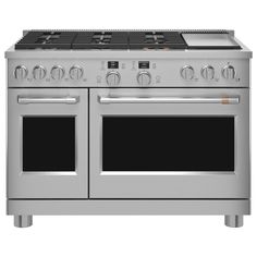 an oven with two burners and one door on the front, is shown in stainless steel