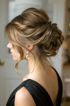 A French twist updo with cascading side bangs, perfect for a sophisticated and refined look that combines classic elegance with modern flair. Uptini Up Dos, Wedding Updo With Face Framing Pieces, Bridal Updo With Side Bangs, Romantic Wedding Updos For Medium Hair, French Twist With Braid, Side Buns For Wedding, Hair Updos Black Hair, Updo Hairstyles French Twist, Bride Elegant Hairstyles