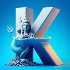 the letter k is made up of rocks and an image of a woman holding a pitchfork