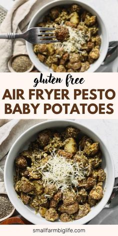 two bowls filled with baby potatoes and topped with parmesan cheese