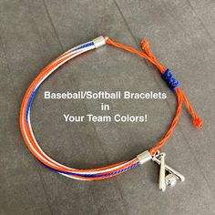 baseball / softball bracelets in your team colors with the words, baseball / softball bracelets in your team colors