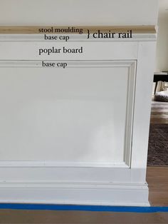 the base of a white cabinet is labeled with measurements for the base cap and base molding