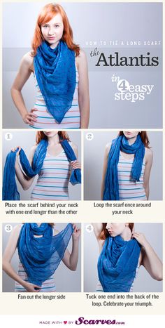 "how to" Atlantis scarf  (repinning because this model turned actress after landing a gig in the lizzie bennet diaries! so cool!) Dress Scarf, Mode Tips, Scarf Tutorial, Ways To Wear A Scarf, How To Wear A Scarf, Tie Scarf, Scarf Dress