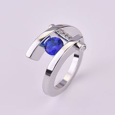 Material: Alloy Style: Europe and America Color: Blue Diamond Modern Blue Open Ring, Modern Blue Ring As Gift, Creative Engagement Rings, Fashion Rings Silver, Rings Unique, Rings Silver, Zircon Ring, Design Silver, Sapphire Engagement