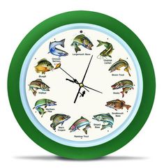 a clock with different types of fish on it