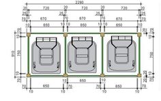 the diagram shows three different seats for each vehicle, and one is shown with measurements