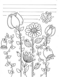 flowers and butterflies are shown in this coloring page for kids to color on their own