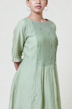 Shop for Brij Green Embroidered Kora Chanderi Midi Dress for Women Online at Aza Fashions Summer Festive Pista Green Dress, Anarkali Dress In Pista Green With Floral Embroidery, Pista Green Anarkali Dress With Floral Embroidery, Green Anarkali Dress With Chikankari Embroidery, Pista Green Embroidered Maxi Dress, Pista Green Maxi Dress With Resham Embroidery, Summer Anarkali Dress In Pista Green, Festive Green Chikankari Embroidery Dress, Pista Green Anarkali Dress For Summer