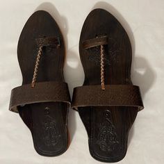 India Size Is 13 / Us Size 9 Brand New Sandals Casual Brown Flat Toe Ring Sandals, Casual Brown Closed Toe Ring Sandals, Brown Single Toe Strap Sandals For Festivals, Brown Slip-on Sandals For Festivals, Casual Brown Slip-on Toe Ring Sandals, Flat Leather Sandals For Festivals, New Uses, India, Women Shoes