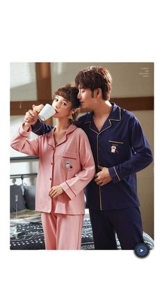 Korean Couple Lapel Long Sleeve Cotton Cardigan Home Service Pajamas Set on sale Mens Silk Pajamas, Animal Onesie, Couple Pajamas, Pre Wedding Poses, Mens Pajamas Set, Summer Pajamas, Silk Pajama Set, Lounge Pajamas, Soft Pajamas