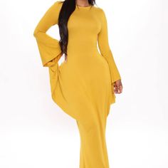 Long Sleeve Maxi Dress, Comfortable Material, Never Worn, Tried On Once, Mustard Color Mustard Fashion, Dramatic Sleeves, Mustard Dressing, Dress Comfortable, Mustard Color, Sleeve Maxi Dress, Long Sleeve Maxi, Sleeve Detail, Long Sleeve Maxi Dress