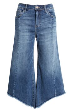 Pronounced distressing dances along the hem of these sweeping gaucho jeans cut from stretch-kissed denim with a heavily sanded finish. 24" inseam; 28" leg opening; 10 1/4" front rise 66% cotton, 22% REPREVE® recycled polyester, 8% polyester, 3% rayon, 1% spandex REPREVE recycled polyester is made from 100% post-consumer recycled plastic bottles Machine wash, tumble dry Imported High Waisted Denim, Recycled Plastic, Denim Fashion, Plastic Bottles, Look Book, Lab, High Waist, Lookbook, Nordstrom