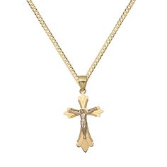 Here's a Cross Necklace. From our Necklace Collection, this Real 10K Yellow White Gold 1 1/2" Cut-Out Crucifix Cross Jesus Pendant comes with a 2mm Solid Curb Chain. Product Details:Metal : Real 10K GoldWeight :16": 3.84 grams18": 4.14 grams20": 4.44 grams22": 4.74 grams24": 5.04 gramsLength : Chain: SelectableElement: 1 1/2" x 3/4" = 37mm x 19mmBail : Element: 5mm by 5mm A Cross Necklace, Jesus Necklace, Cross Jesus, Necklace Collection, Jesus On The Cross, Curb Chain, Yellow White, Cross Necklace, Cut Out