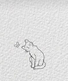 a drawing of a cat sitting on the ground with a butterfly coming out of its mouth