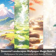 four seasons landscapes wallpaper mega bundle for your computer and mobile phone, all in different colors