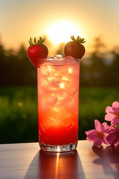 Bright and vibrant Drunk Bunny cocktail featuring strawberry lemonade and Malibu Rum garnished with fresh strawberries. Perfect summer drink recipe for any gathering.