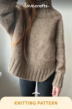 a woman wearing a knitted sweater with the words love crafts knitting pattern