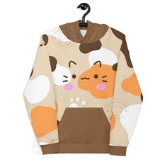 "Dress up in style as a kawaii calico kitty while staying warm during the colder weather! -- DESCRIPTION -- ☆ Calico pattern all over the hoodie ☆ Hoodie is made of polyester, cotton, & elastane fabric, and brushed fleece fabric on the inside ☆ Color on screens may vary due to different monitor color profiles ☆ If you're a size in between, it is recommended to go a size up and product measurements may vary by up to 1\" because it is hand made -- COLORS & PRODUCTION TIME -- ☆ Color of real product may slightly differ from the photos due to lighting and screen differences ☆ This hoodie is made to order, so please wait 3-6 business days before it's shipped out (could be a few more business days if it's close to the Holidays) -- SIZE GUIDE -- ☆ Sizes are available from XS to 3X (US Sizing). Pl Cute Cat Sweater, Kawaii Sweater Outfits, Cute Anime Print Winter Hoodie, Cute Cat Print Hooded Hoodie, Kawaii Long Sleeve Hoodie With Cat Design, Cute Anime Print Winter Sweatshirt, Cute Winter Anime Print Sweatshirt, Cute Long Sleeve Sweatshirt With Cat Print, Cute Long Sleeve Sweatshirt With Cat Design