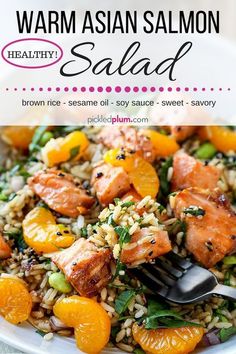 salmon and rice salad with oranges on the side